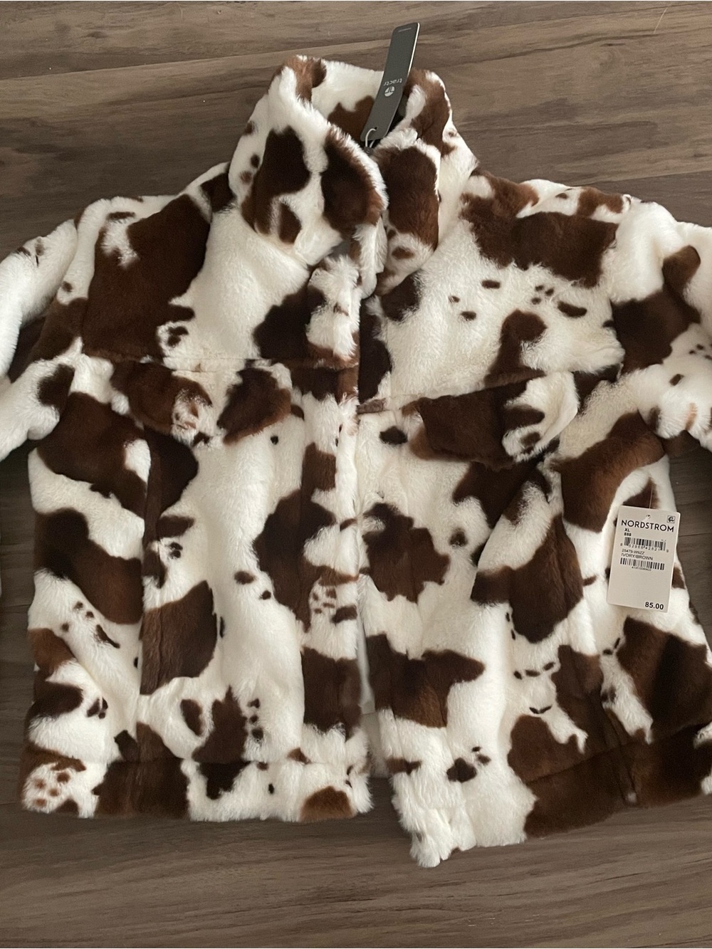 Tractr Brown & White Faux-Fur Cow-Print Puffer Jacket